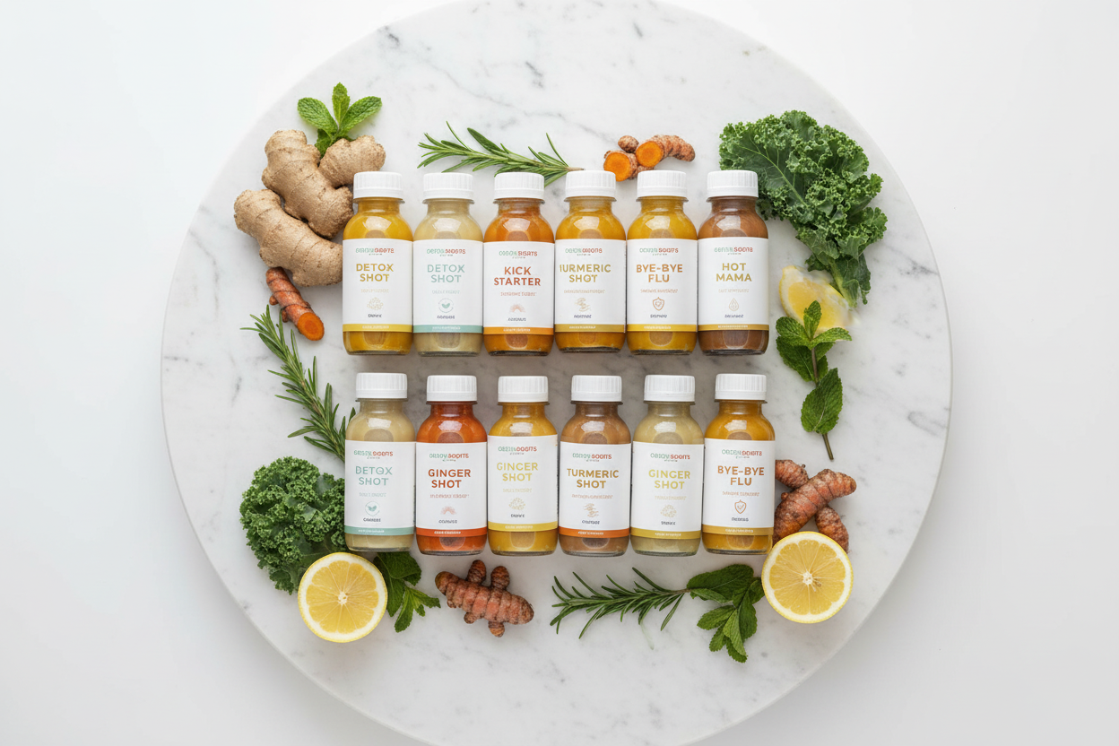 Green Roots Juicery Shots – White Table