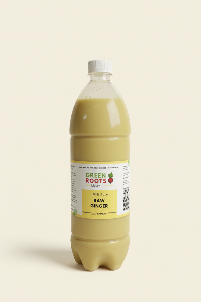Pure Raw Ginger Juice 1L bottle on a warm cream background