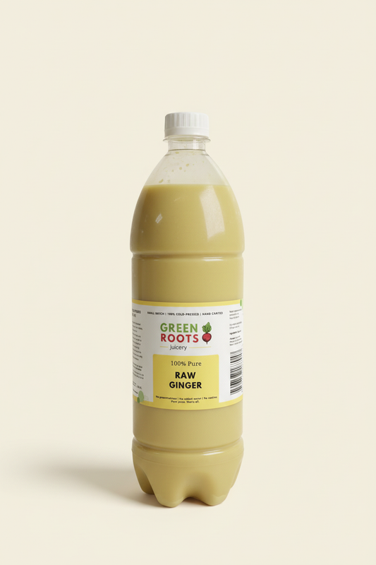 Pure Raw Ginger Juice 1L bottle on a warm cream background